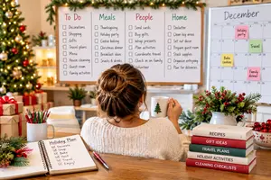 Organize your holiday season with one simple system for calendars, gifts, meals, decorating, guests, travel and household tasks—without trying to do everything.