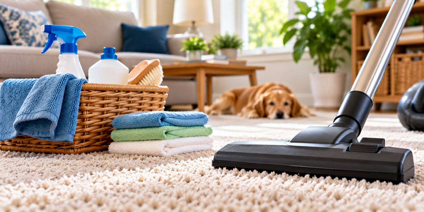 Close up of vacuum on carpeting.