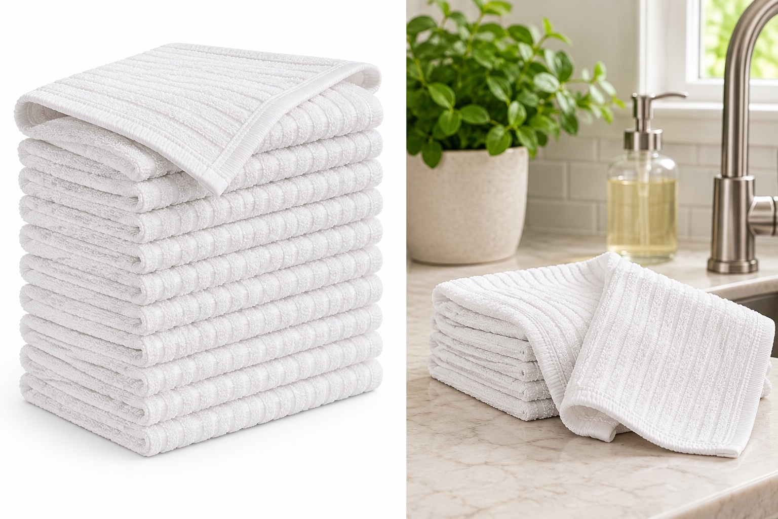 Reusable cotton cleaning cloths, white.