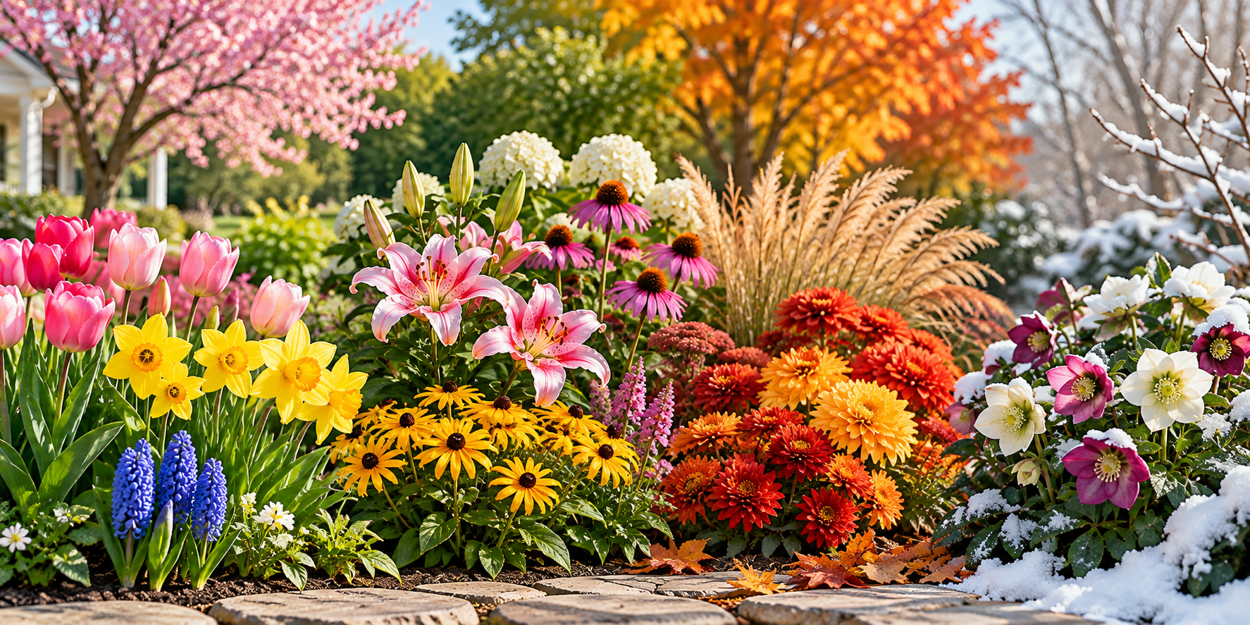 A lush garden with myriad flowers in bloom.