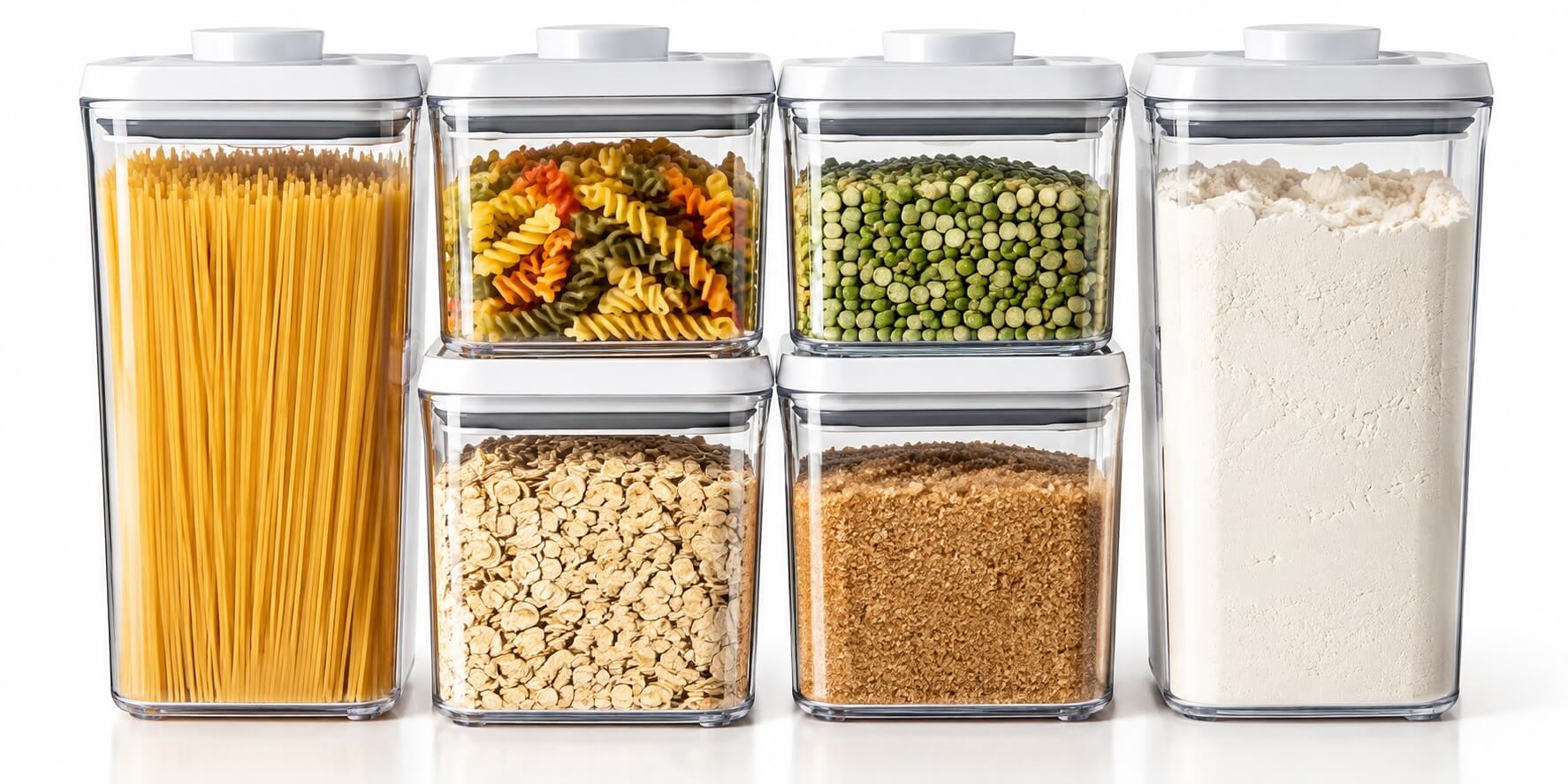 Clear pantry storage containers.