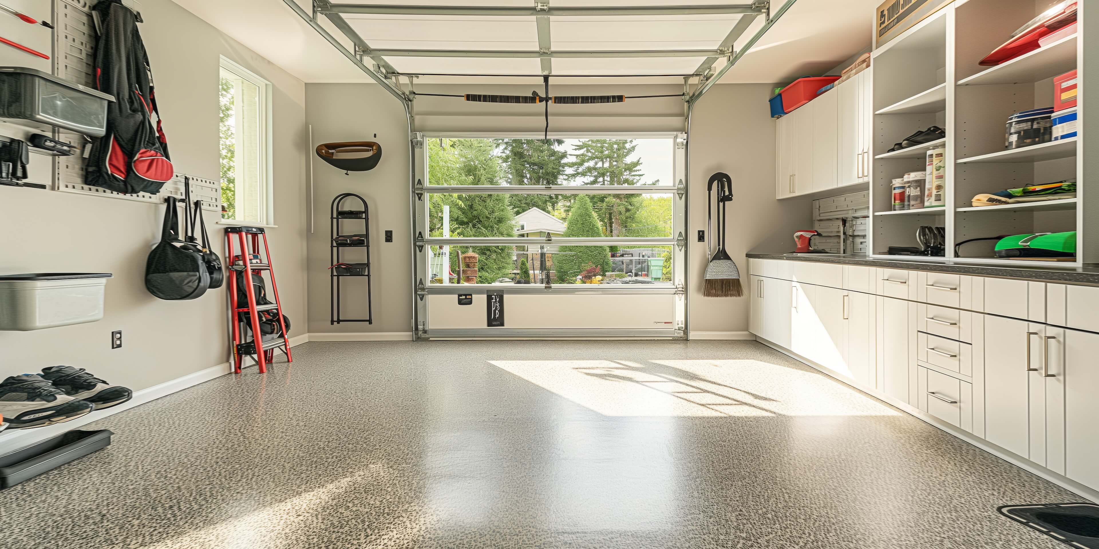 Clean, organized garage interior.