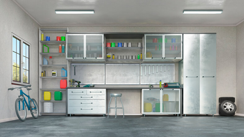 Organized garage interior.