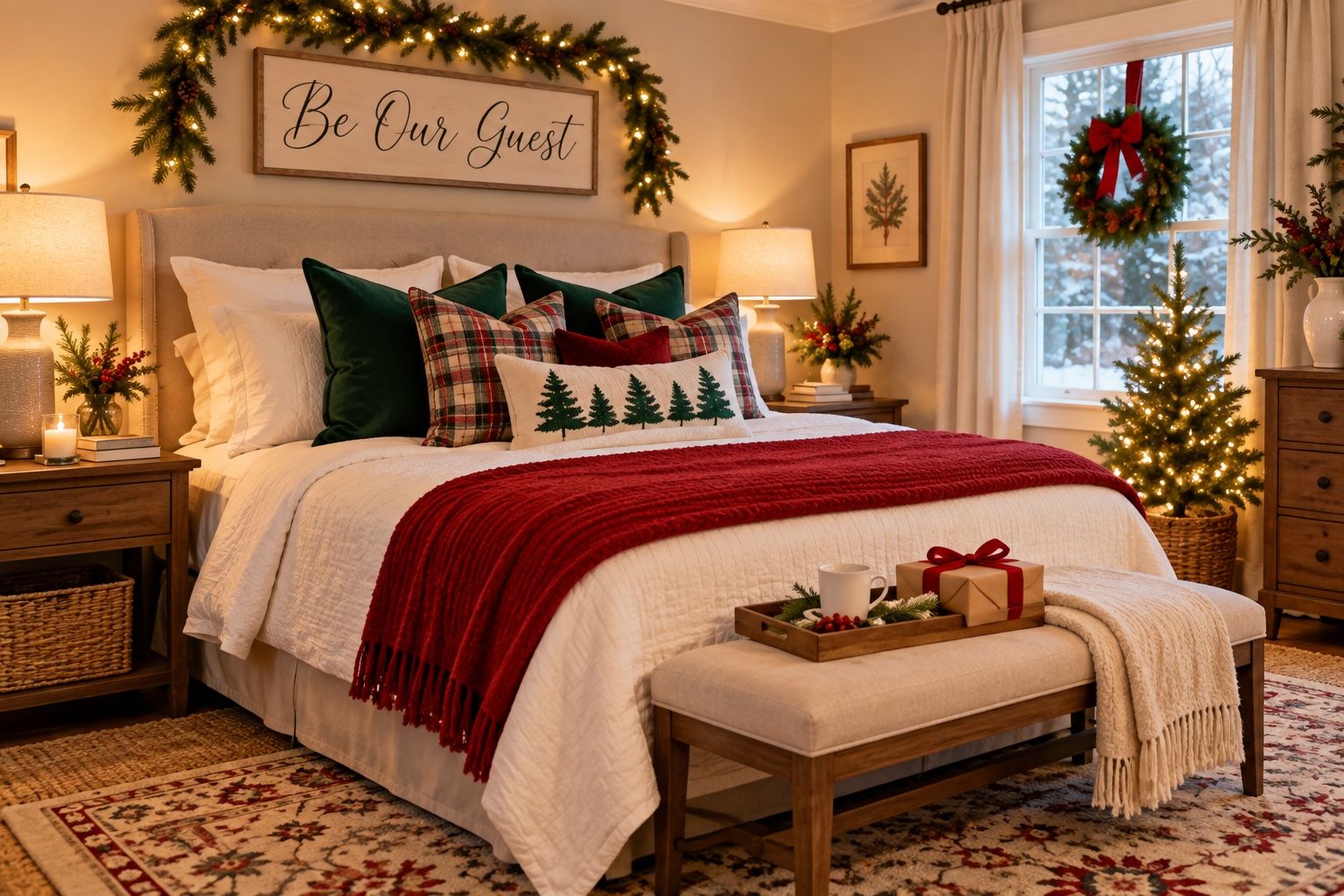 A holiday themed guest bedroom.