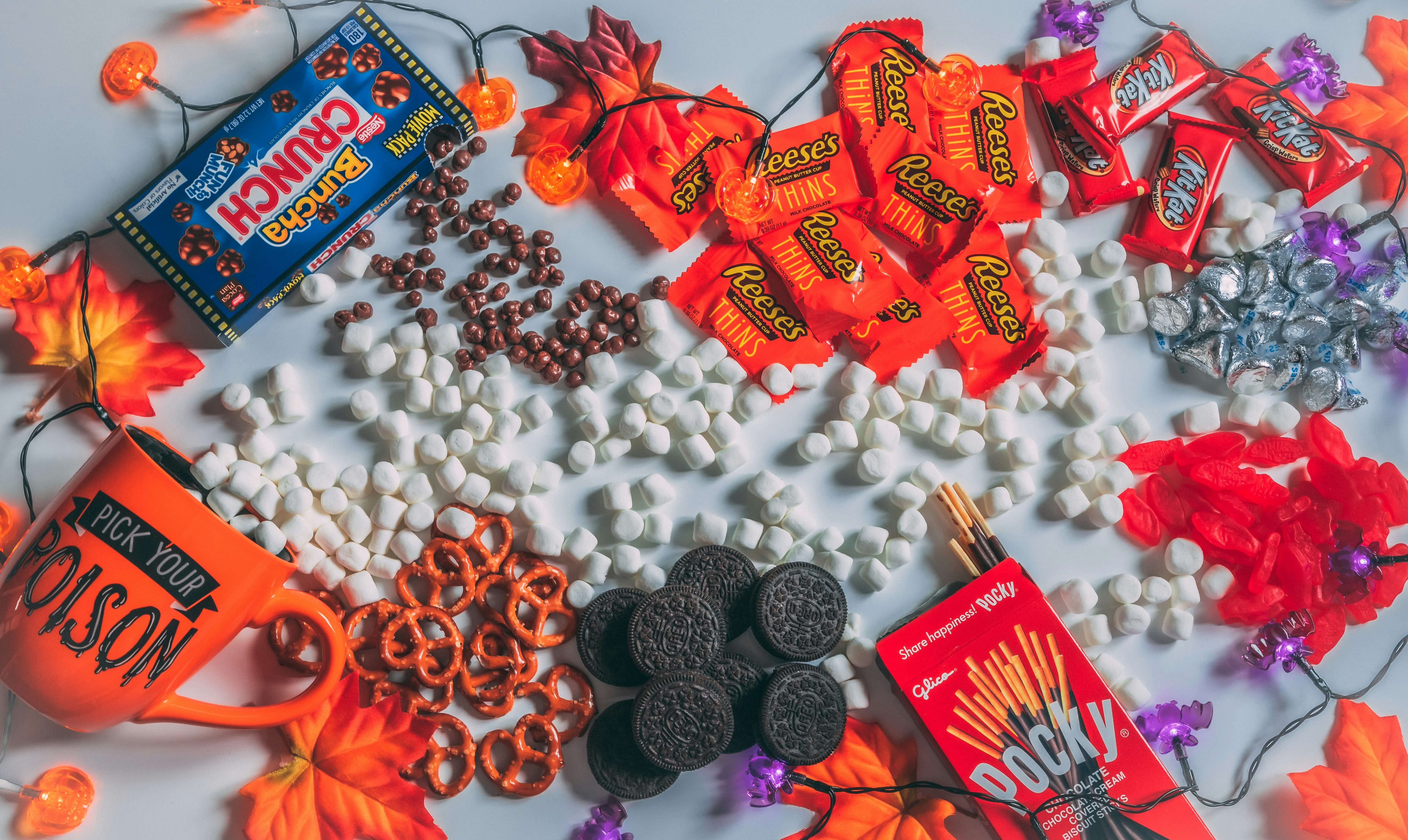 Colorful Halloween candy, isolated.