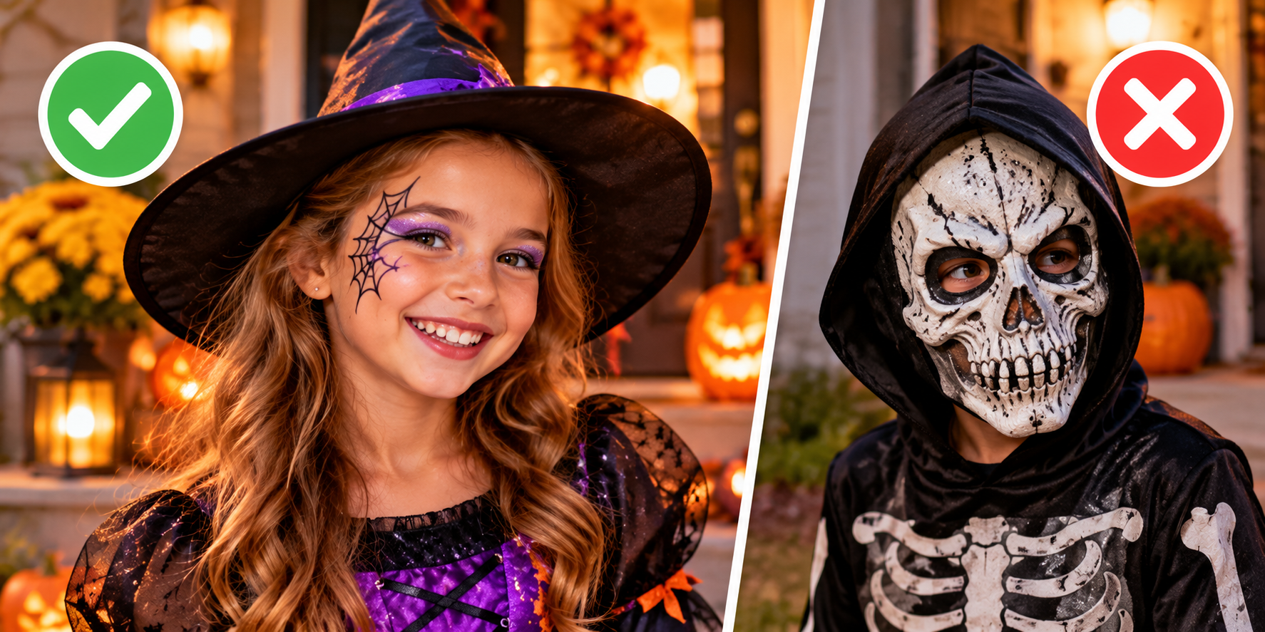 A young boy and girl with Halloween costumes.