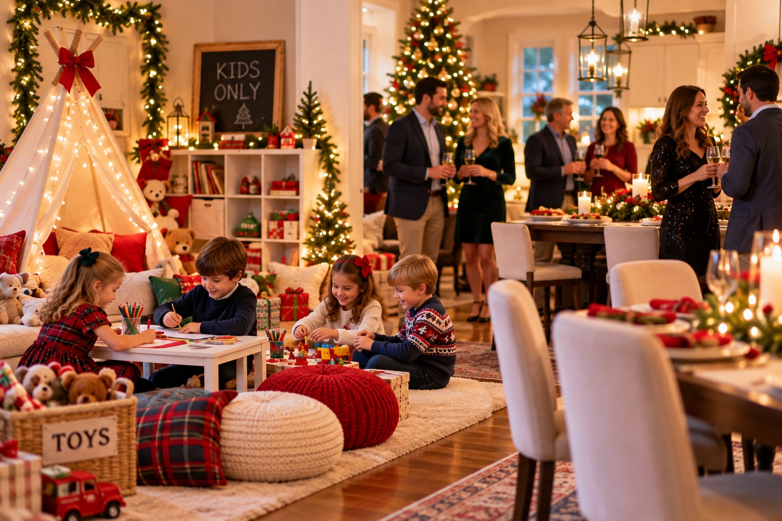 Holiday party with kids at children's table.