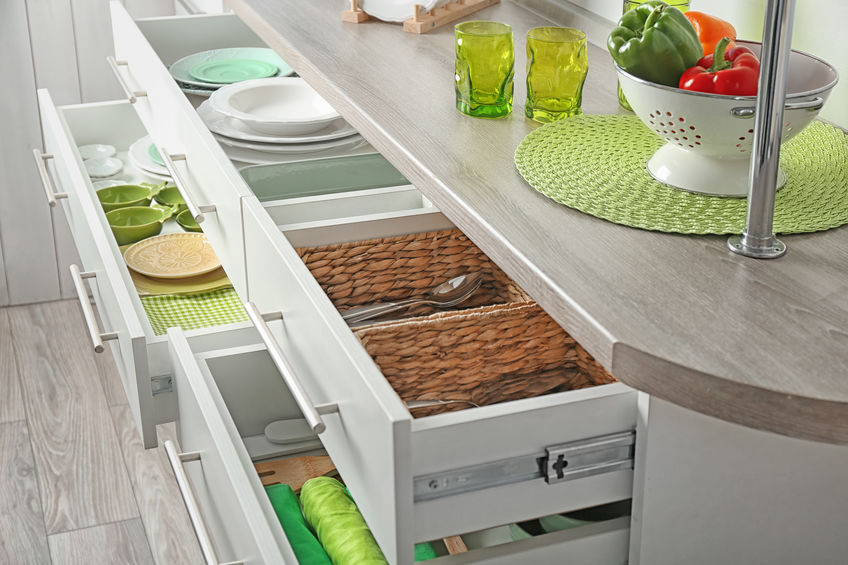 Organized kitchen drawers.