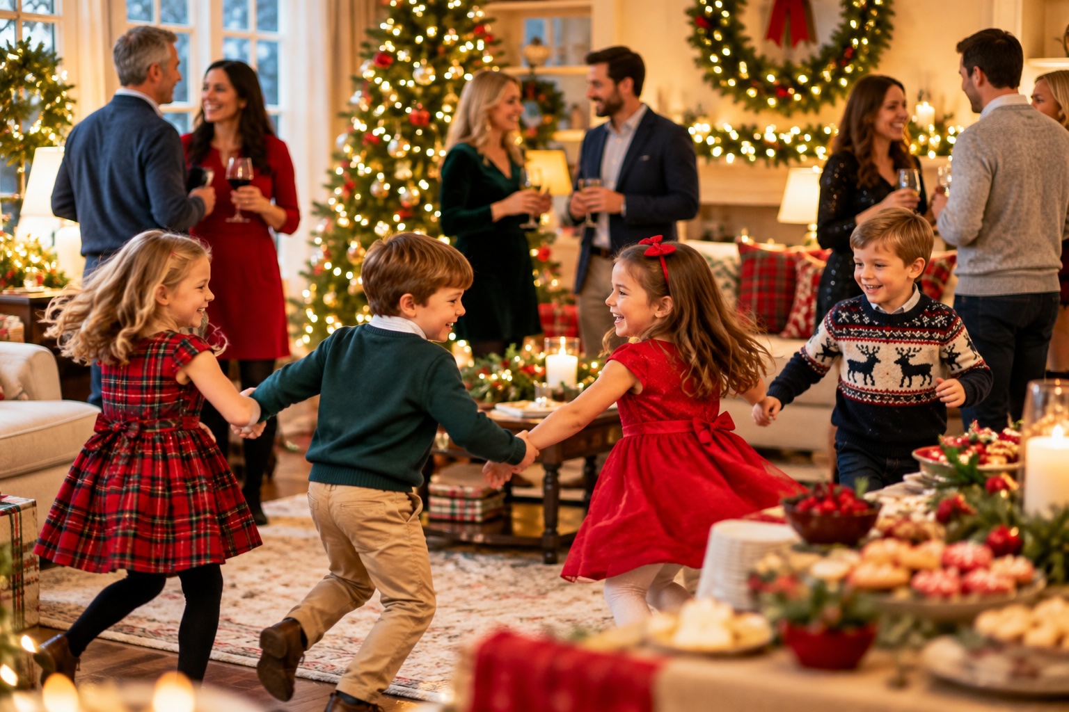 Children playing at a family holiday party.