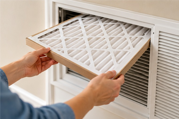 A man changing a HVAC filter.