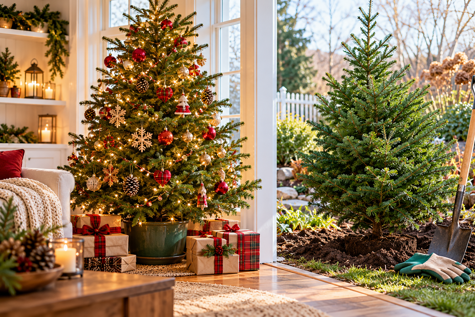 Living Christmas trees growing in pots