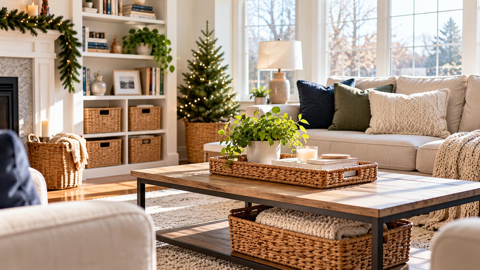 An organized living room ready for the New Year