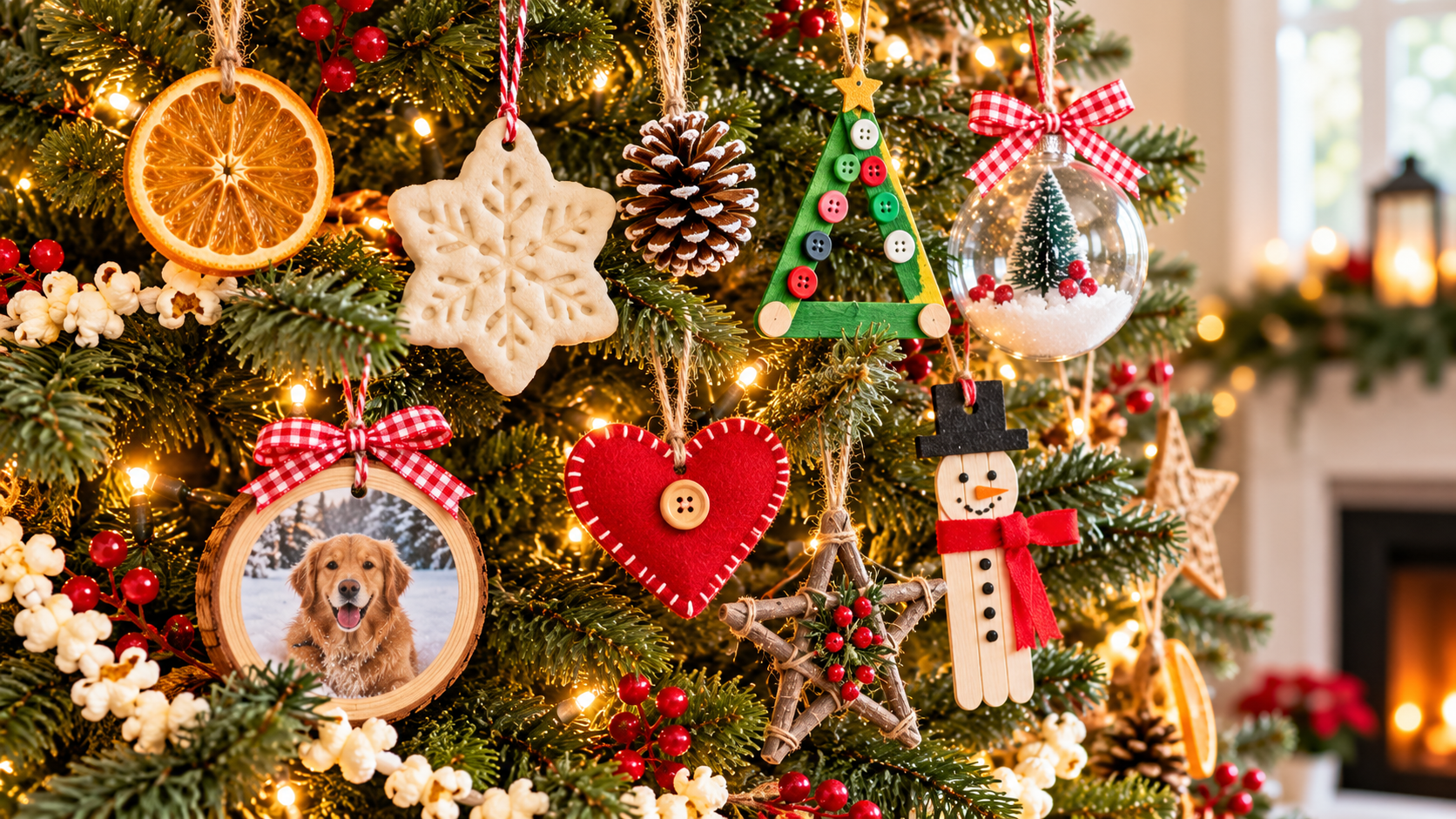 Close up of Christmas Tree with handmade ornaments