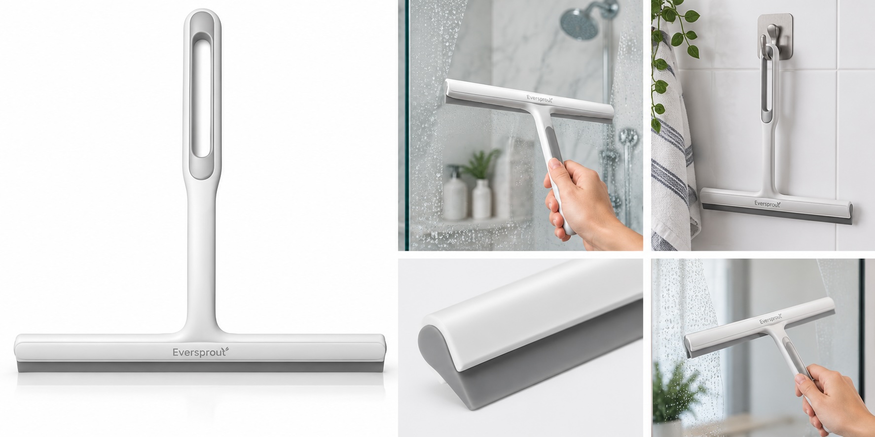 A handheld shower squeegee
