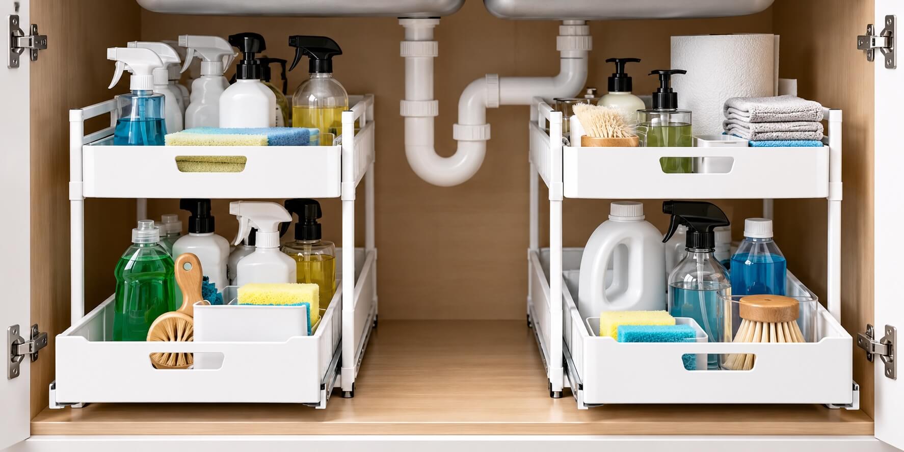 Two tier under sink storage.